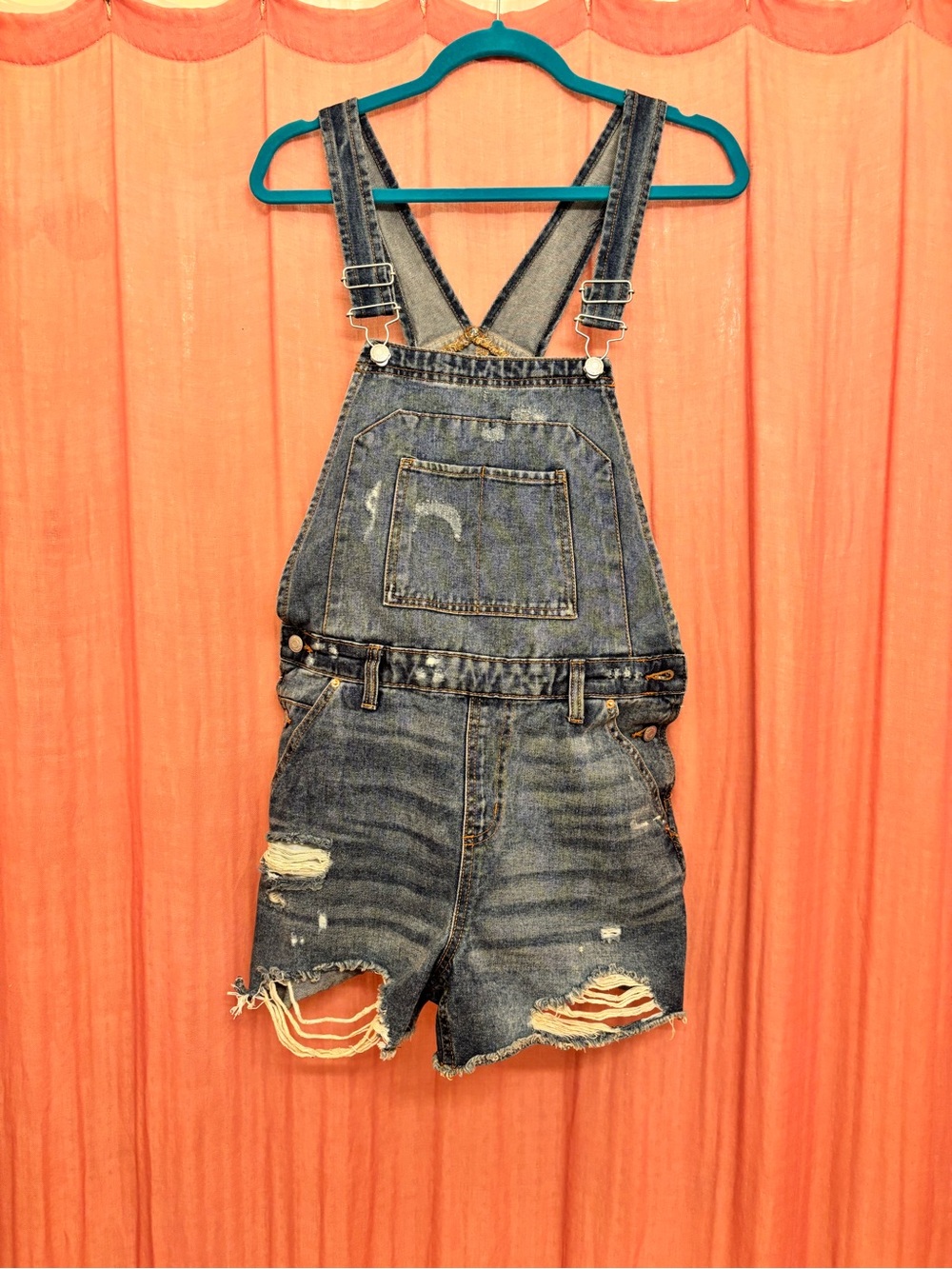 wild fable Distressed Blue Denim Short Overalls